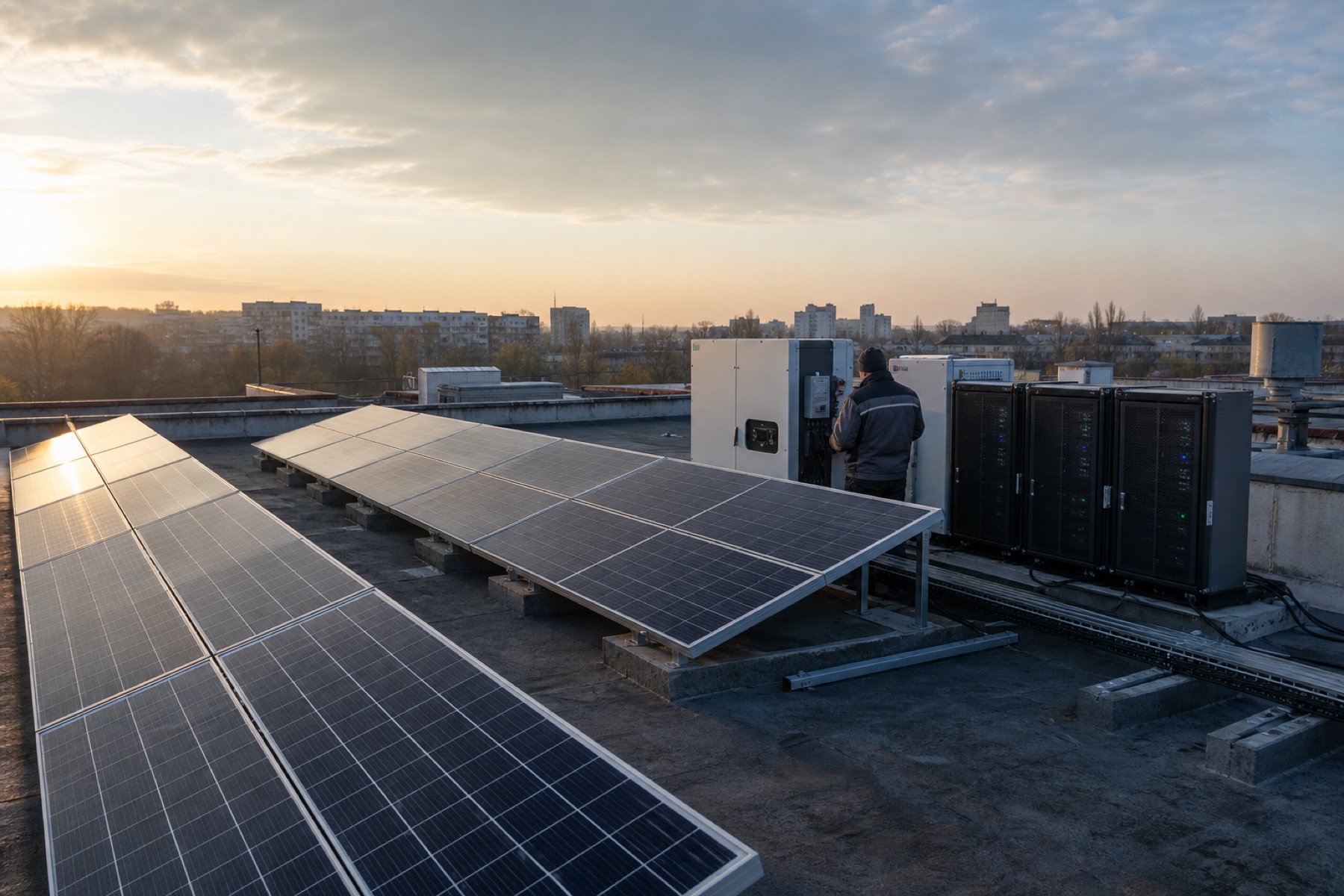 Solar panels and energy infrastructure as a visual for the solar energy market in Ukraine
